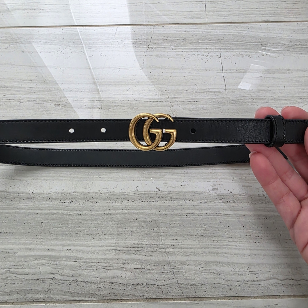 Gucci GG Marmont Thin leather belt 75cm Black Leather